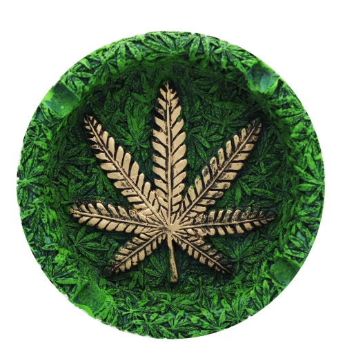 CENDRIER EN POLYRESINE FEUILLE DOREE